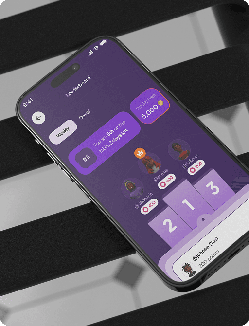 Bvndle mobile application mockups showing the leaderboard