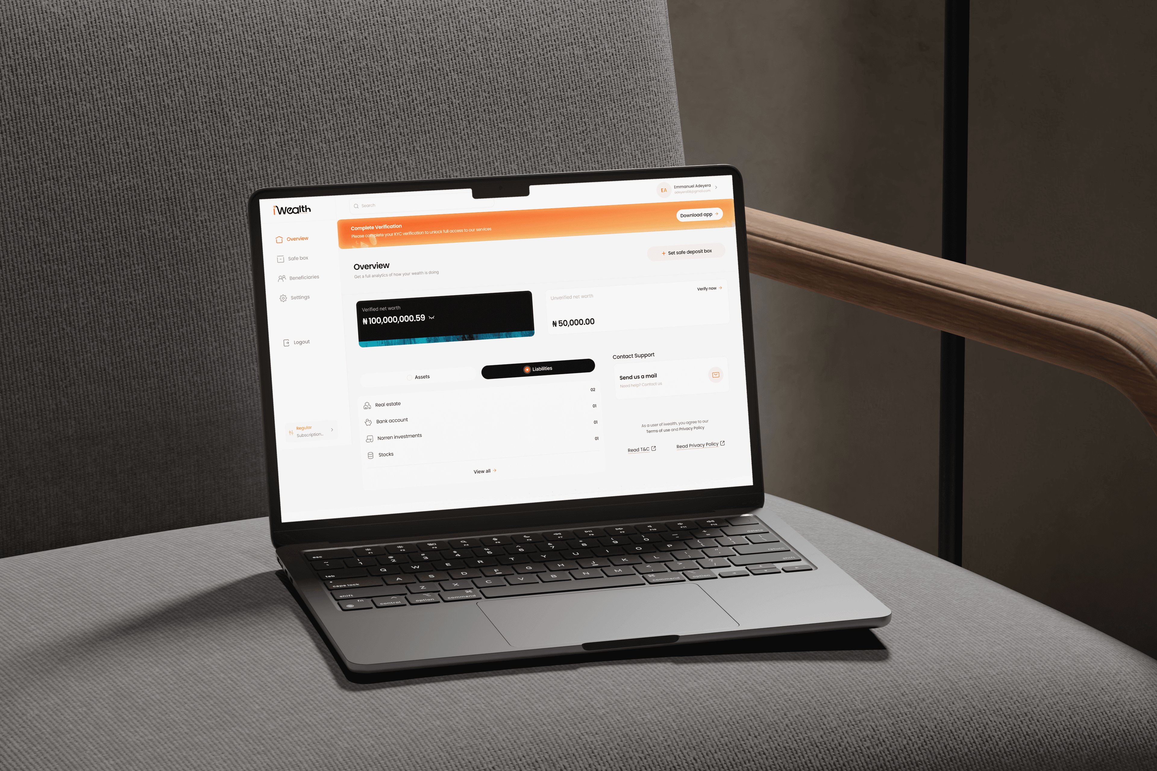 Iwealth web application mockups showing the home screen