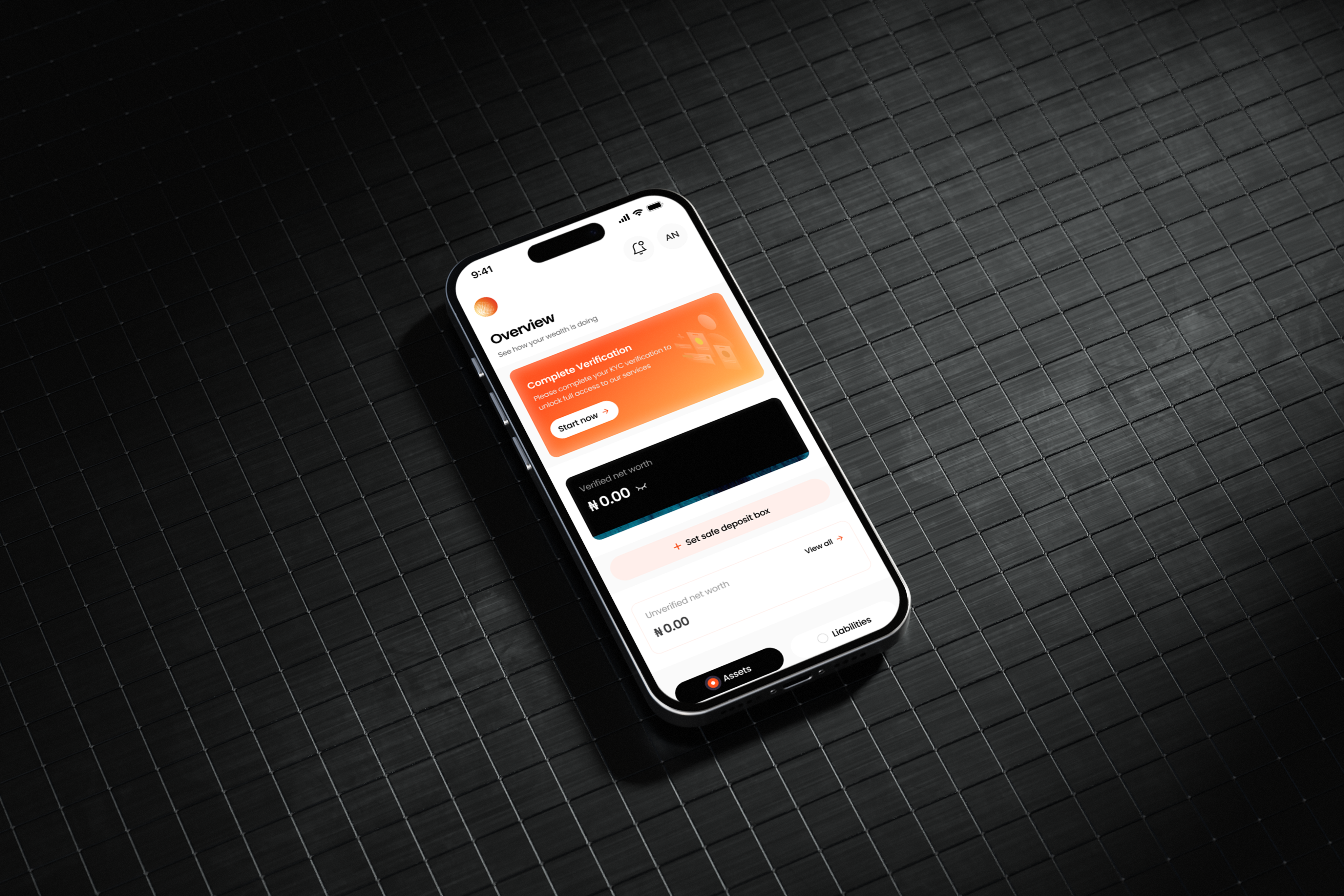 A picture of the iwealth mobile app showing a prompt to complete verification