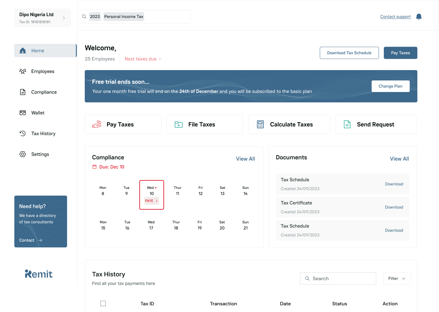 Remit Dashboard Mockup