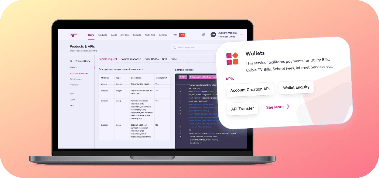 Banking infrastructure dashboard with account and transaction tools